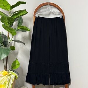 Mundoven XXL Black Cotton Linen Tiered Ruffle Wide Leg Pants NEW